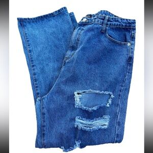 Pretty Little Thing Mid Rise Ripped Jeans Plus Size 14 Straight Leg